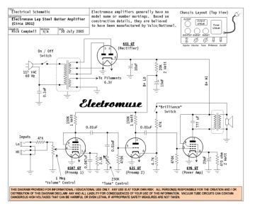Electromuse Lap Steel ;Guitar Amp schematic circuit diagram